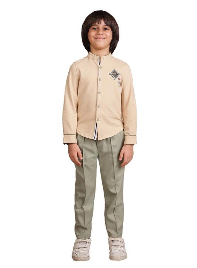 One Friday Kids Boys Beige Embroidered Shirt - Image 1