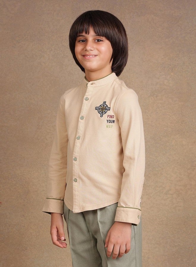 One Friday Kids Boys Beige Embroidered Shirt - Image 4