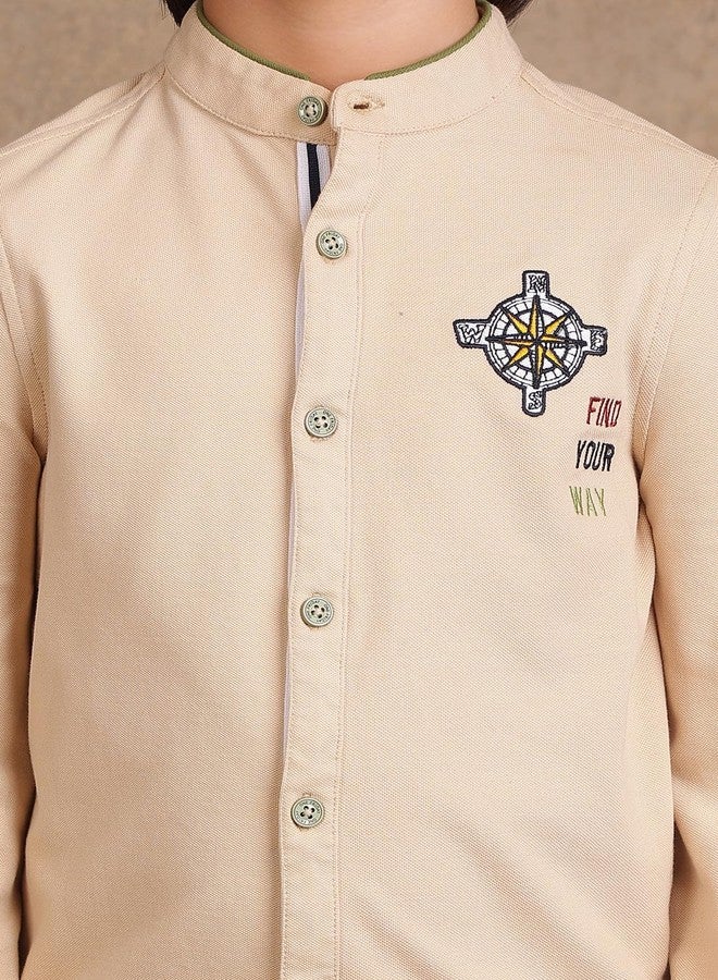 One Friday Kids Boys Beige Embroidered Shirt - Image 3