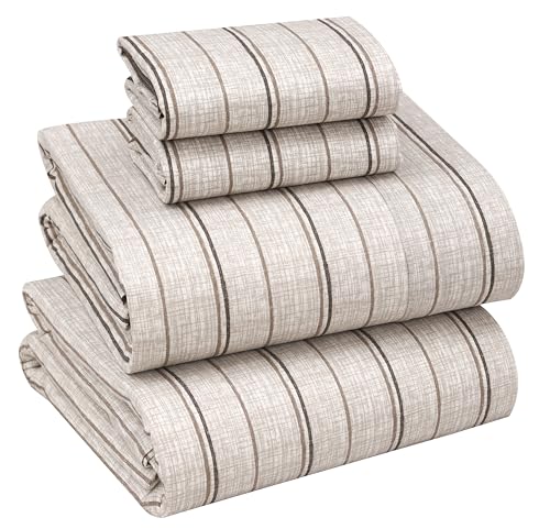 RUVANTI 100 Cotton Percale Sheets Full Size Crisp Cooling Bed Sheets for Hot Sleepers Deep Pocket 16 Soft Breathable Durable HotelStyle 4 Piece Set Brown Stripes - Image 1