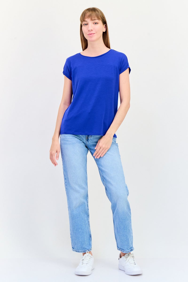 VERO MODA تي شيرت نسائي بأكمام قصيرة و ياقة دائرية، أزرق - Image 3