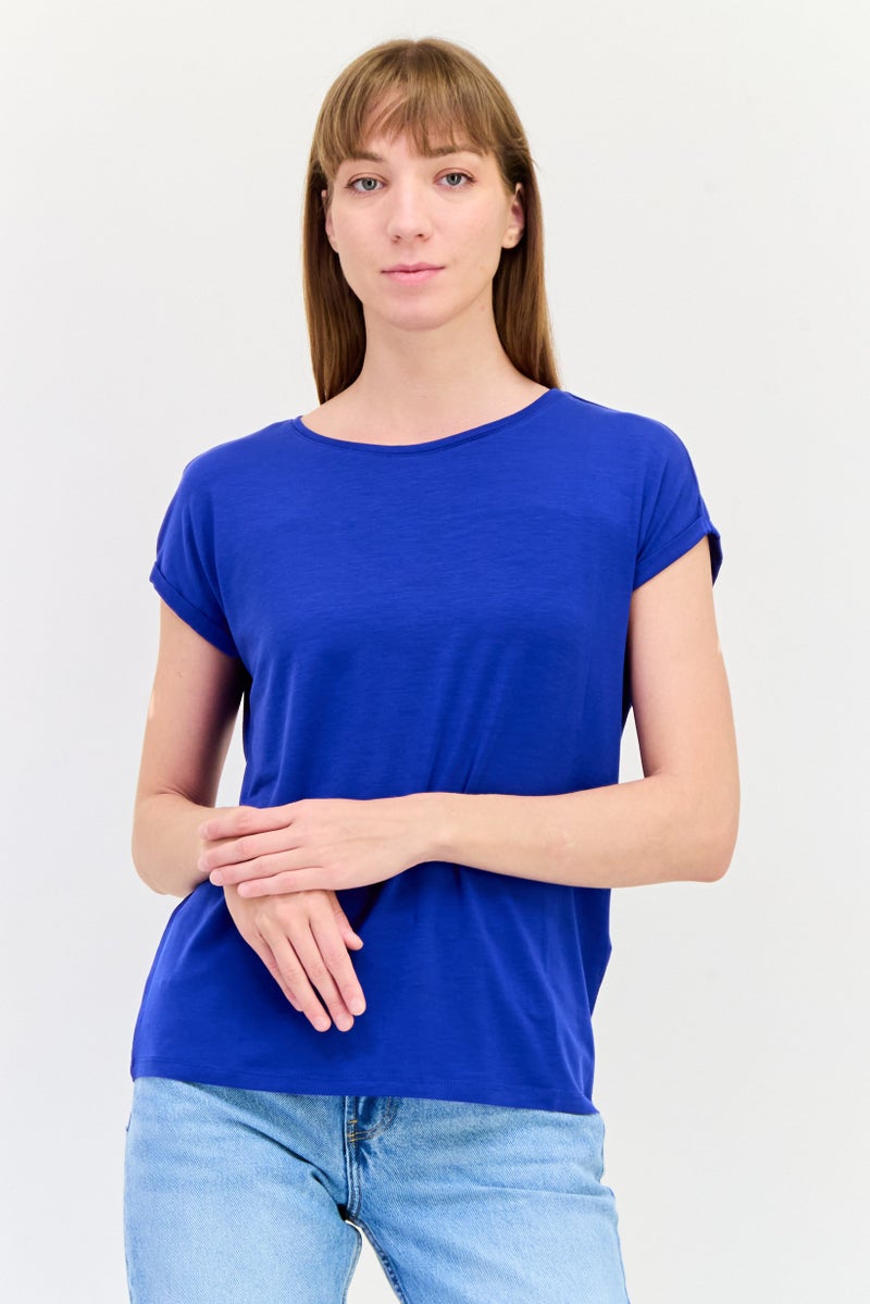 VERO MODA تي شيرت نسائي بأكمام قصيرة و ياقة دائرية، أزرق - Image 1