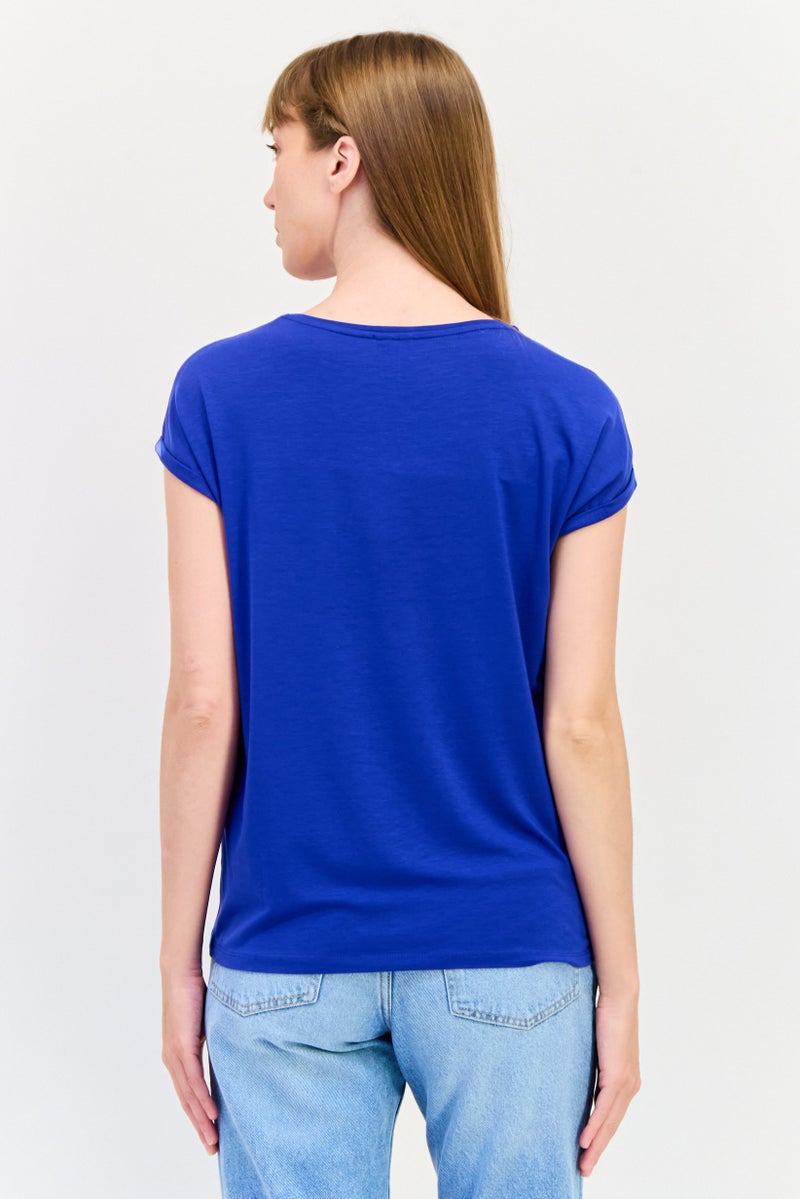 VERO MODA تي شيرت نسائي بأكمام قصيرة و ياقة دائرية، أزرق - Image 2