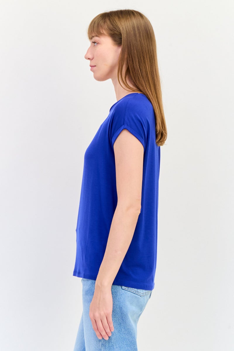 VERO MODA تي شيرت نسائي بأكمام قصيرة و ياقة دائرية، أزرق - Image 4