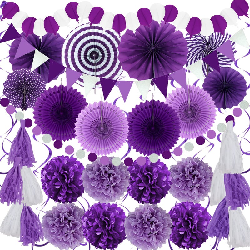 ZERODECO ZERODECO Party Decorations 41 Pcs Purple Papar Fans Pompoms Garlands String Tissue Paper Tassel for Fiesta Home Bridal Baby Shower Wedding Boy Girl Birthday Party 