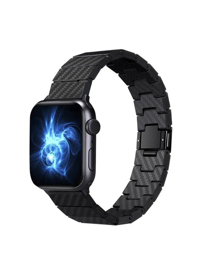 PITAKA Carbon Fiber Link Bracelet Band Modern for Apple Watch/ Lightweight and Durable/ Adjustable Links/ Stainless Steel and Carbon Fiber/ Stylish Replacement Band - Black Carbon - Image 1