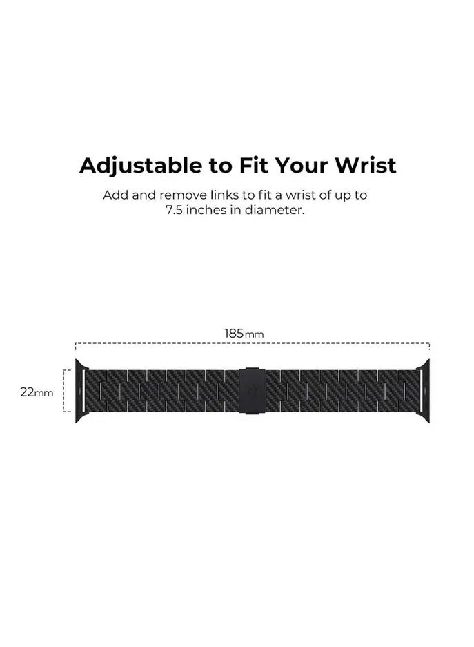 PITAKA Carbon Fiber Link Bracelet Band Modern for Apple Watch/ Lightweight and Durable/ Adjustable Links/ Stainless Steel and Carbon Fiber/ Stylish Replacement Band - Black Carbon - Image 4