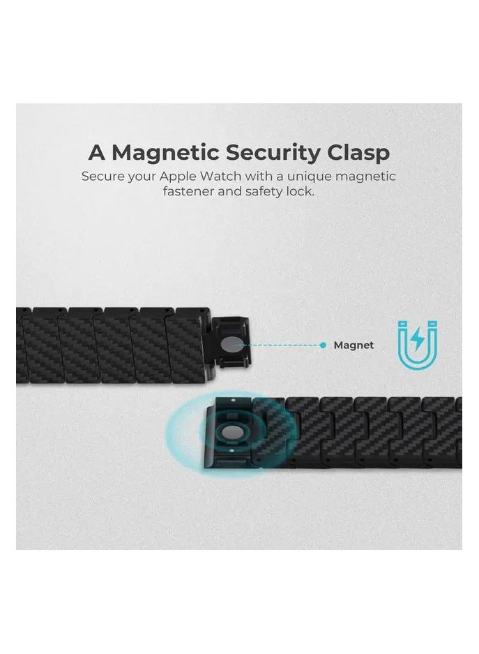 PITAKA Carbon Fiber Link Bracelet Band Modern for Apple Watch/ Lightweight and Durable/ Adjustable Links/ Stainless Steel and Carbon Fiber/ Stylish Replacement Band - Black Carbon - Image 5