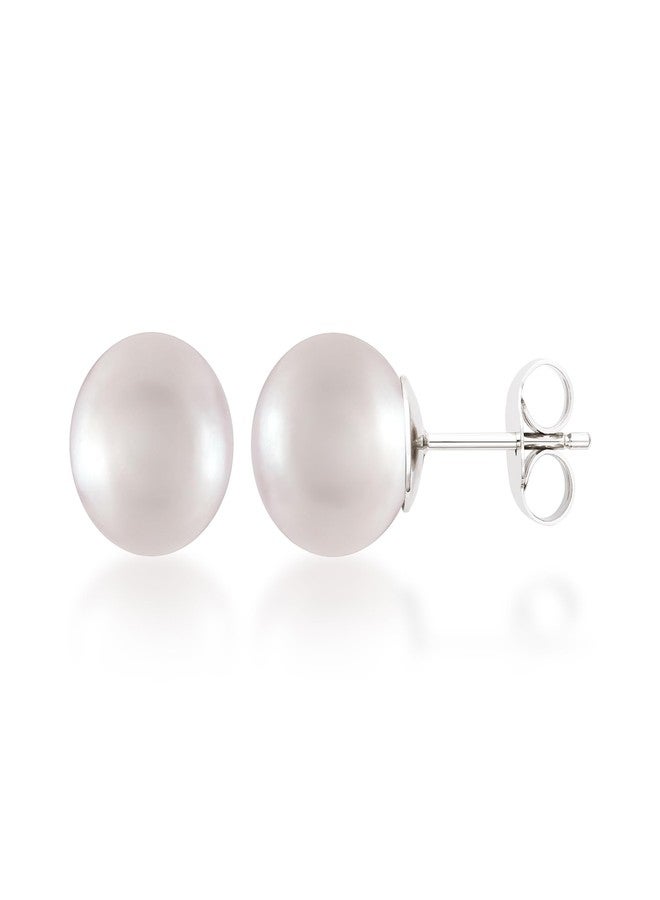 Belacqua AAA Quality White Cultured Freshwater Pearl Stud Earrings in Sterling Silver, 6.0-7.0mm Pearls Size, Push Back Clasp, Real Pearl Jewelry for Women, Gift Box Included - Image 1