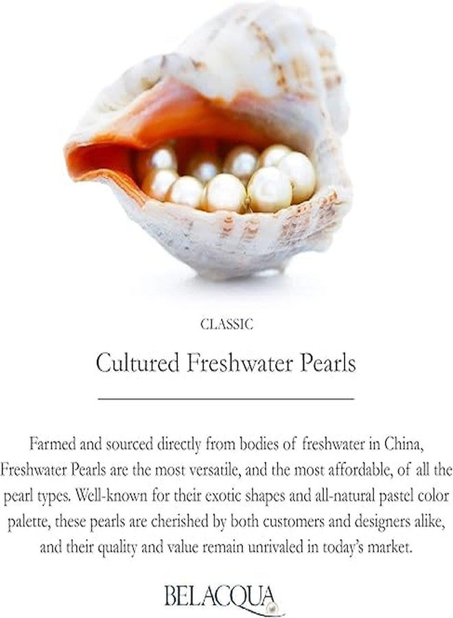 Belacqua AAA Quality White Cultured Freshwater Pearl Stud Earrings in Sterling Silver, 6.0-7.0mm Pearls Size, Push Back Clasp, Real Pearl Jewelry for Women, Gift Box Included - Image 3