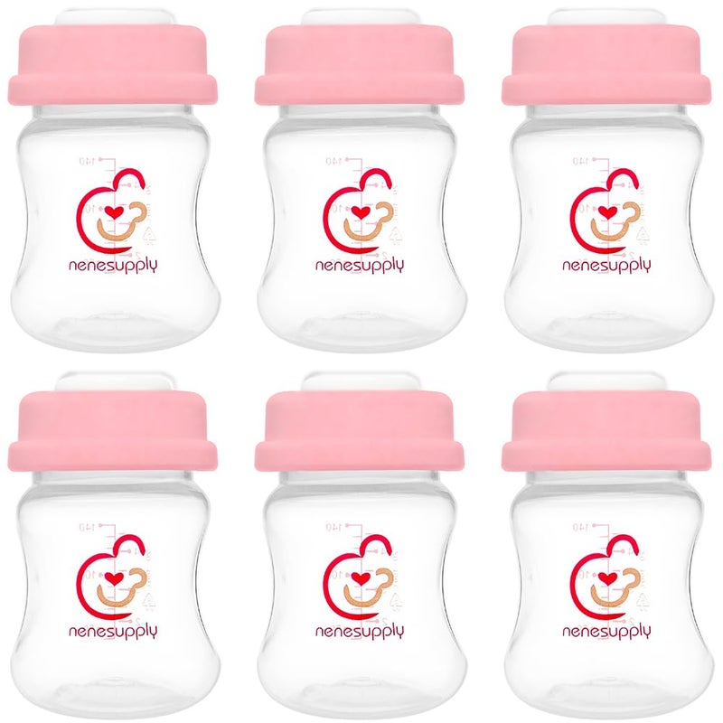 NENESUPPLY مجموعة زجاجات التخزين Nenesupply لمضخات الثدي Spectra S1 S2 Motif Luna 6 قطع 4.7 أونصة 140 مل مع طوق وقرص ختم. - Image 1