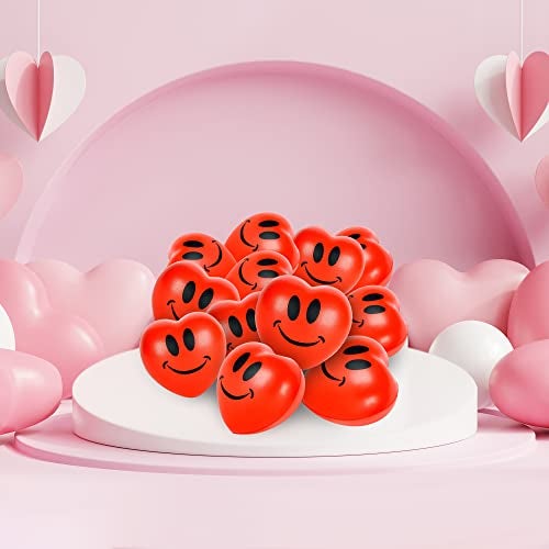 ArtCreativity Heart Stress Balls 12 pcs 275 inches Red Foam Squishy Toys Smile Face Squeeze Red Hearts LoveThemed Party Favors Gifts Rewards Valentines Day Easter Basket Stuffer Kids Adult - Image 5