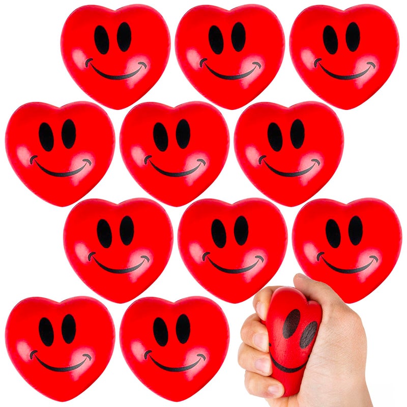 ArtCreativity Heart Stress Balls 12 pcs 275 inches Red Foam Squishy Toys Smile Face Squeeze Red Hearts LoveThemed Party Favors Gifts Rewards Valentines Day Easter Basket Stuffer Kids Adult - Image 3