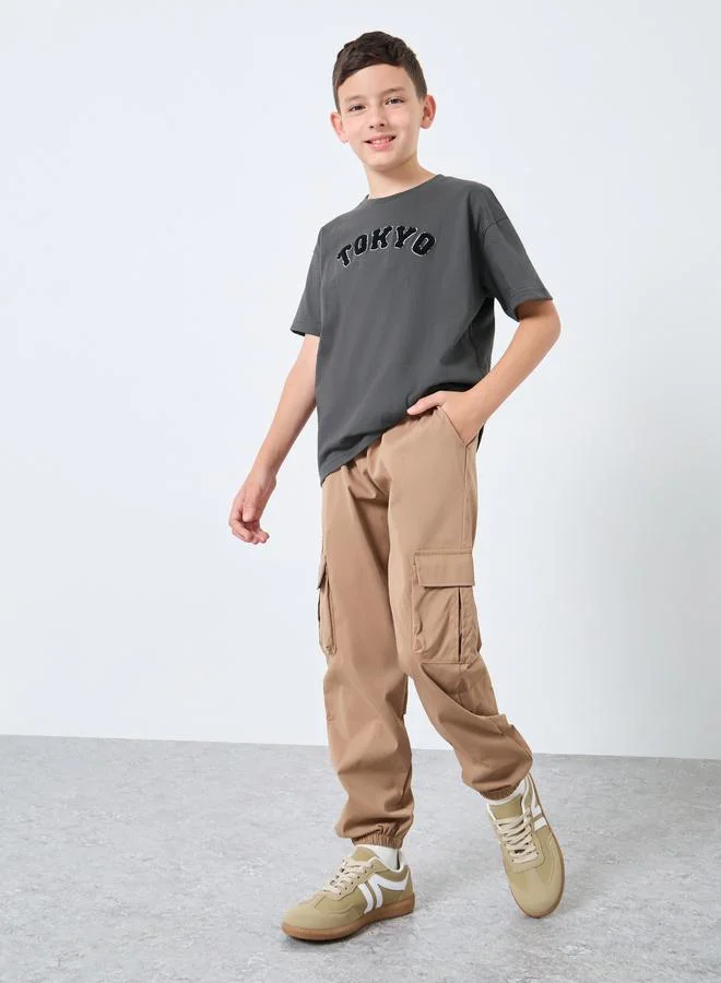 Styli Styli Charcoal Oversized T-Shirt with Patchwork