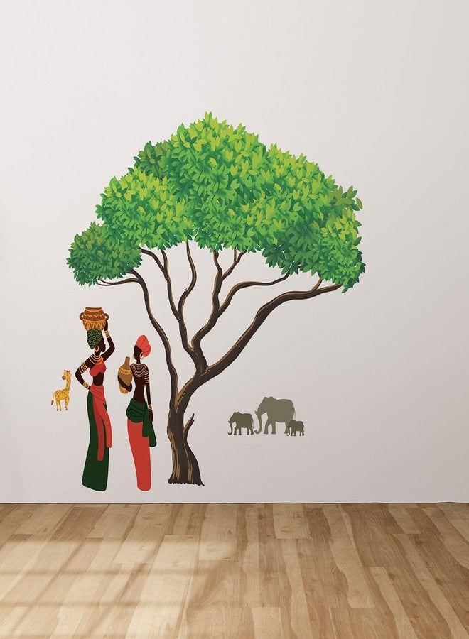 CVANU Tree & Women Self-Adhesive Vinyl Wall Sticker for Wall Decoration (40inX36in)_S259 - Image 1