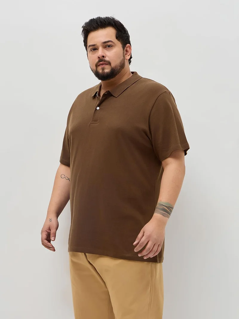 Urbano Plus Men's Dark Brown Solid Regular Fit Half Sleeve Cotton Polo T-Shirt