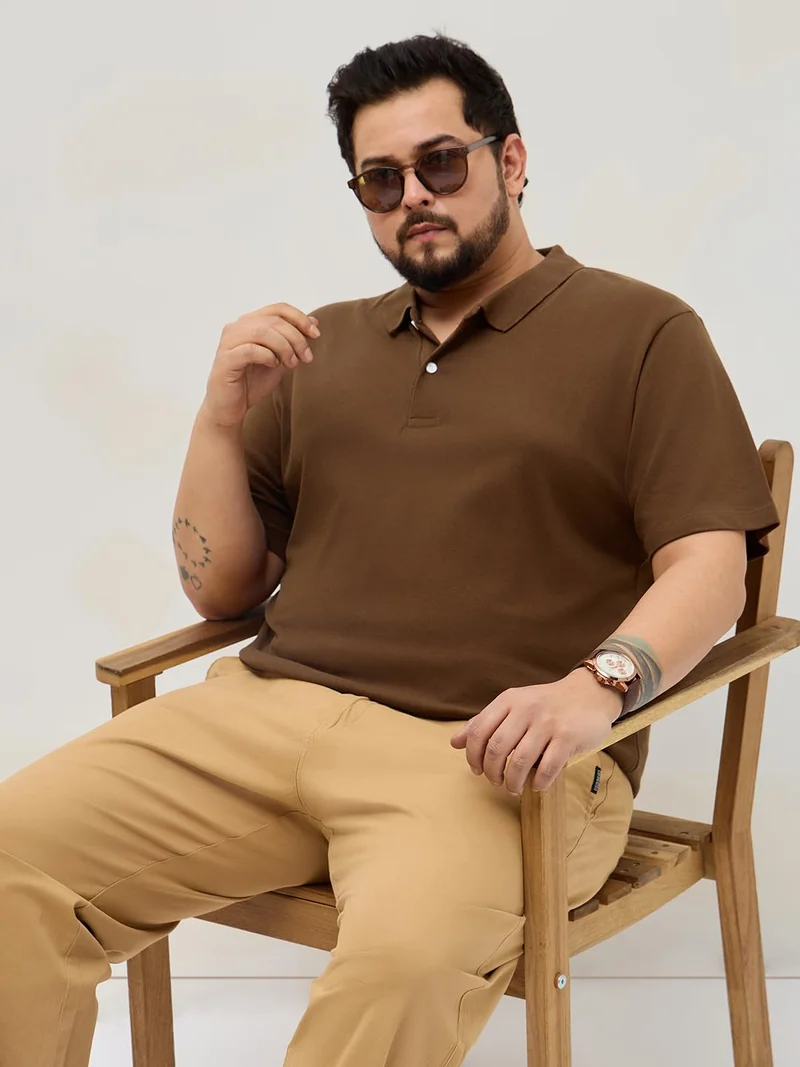 Urbano Fashion  Urbano Plus Men's Dark Brown Solid Regular Fit Half Sleeve Cotton Polo T-Shirt  | Best Price UAE