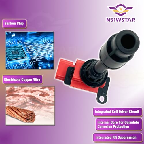 N51WSTAR حزمة ملف الإشعال N51WSTAR للأداء - متوافقة مع نيسان سيلفيا S14/S14A/200SX توربو/S15 سيلفيا/Spec R/Spec S/200SX توربو/X-Trail GT/PNT30/SR20VET توربو - بديل لرقم 22448-91F00 - Image 3
