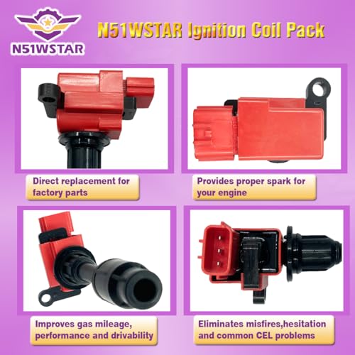 N51WSTAR حزمة ملف الإشعال N51WSTAR للأداء - متوافقة مع نيسان سيلفيا S14/S14A/200SX توربو/S15 سيلفيا/Spec R/Spec S/200SX توربو/X-Trail GT/PNT30/SR20VET توربو - بديل لرقم 22448-91F00 - Image 2