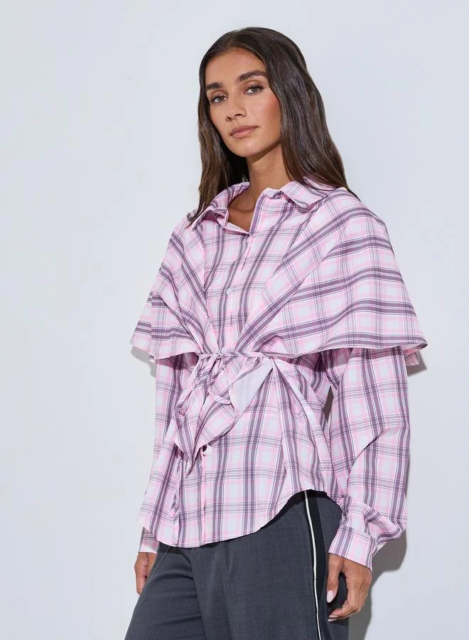 ستايلي Multi-Color Checked Tie-Front Ruffle Blouse