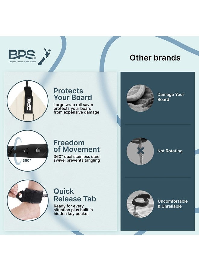 BPS 'Storm' Premium Coiled Sup Leash 10Ft Leash With Triple Rail Savers And Double Swivels (Koru Black) - Image 3