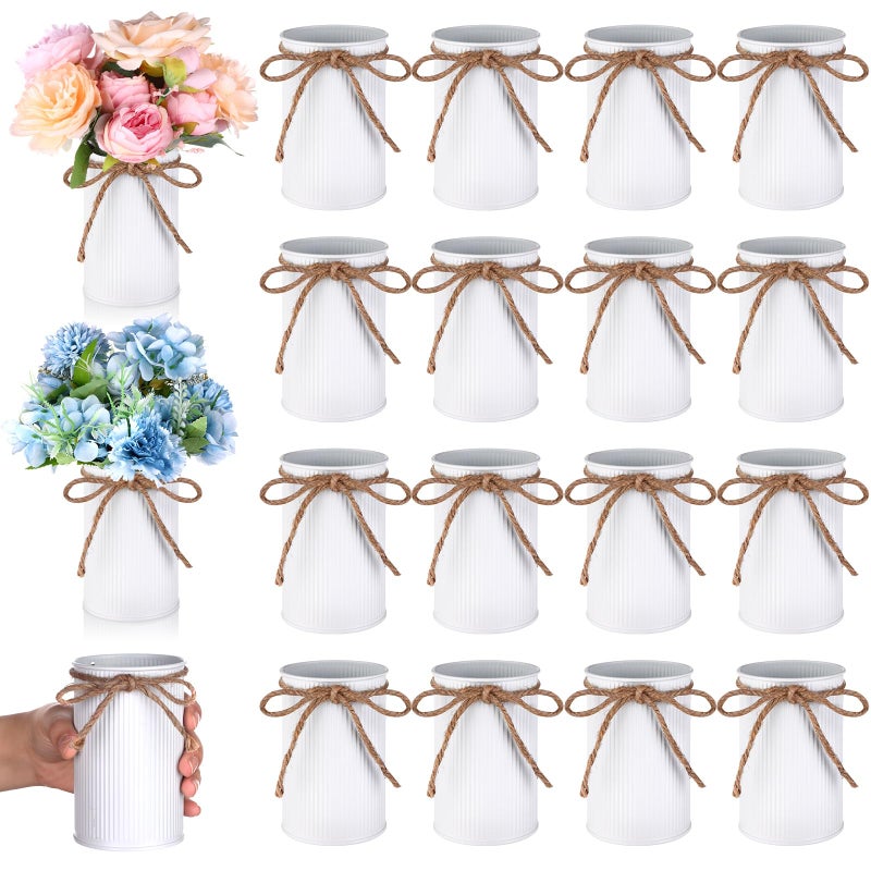 16 Pcs High Farmhouse Vase Decor 43 Metal Flower Vases Iron Rustic With Twine Small Bulk Centerpieces for Table Weddings Home Office Decoration Flower Arrangement White