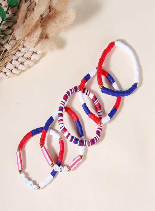 ecozran Patriotic USA Bracelets - Red White and Blue Handmade Jewelry, 4th of July Outfit, USA Patriotic Bracelets for Women Girls Boys Gifts （4th of july - 1） - Image 3