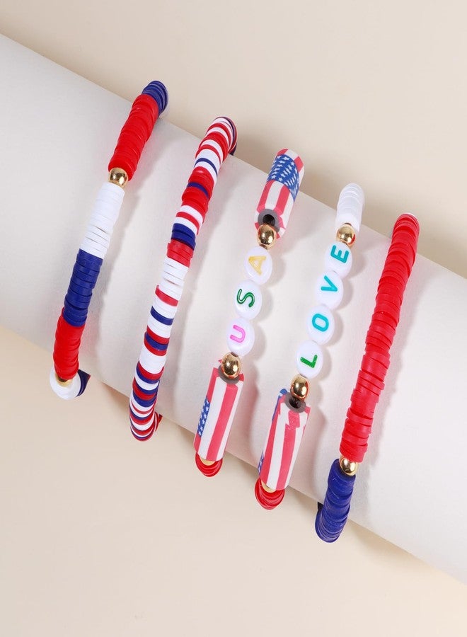 ecozran Patriotic USA Bracelets - Red White and Blue Handmade Jewelry, 4th of July Outfit, USA Patriotic Bracelets for Women Girls Boys Gifts （4th of july - 1） - Image 2