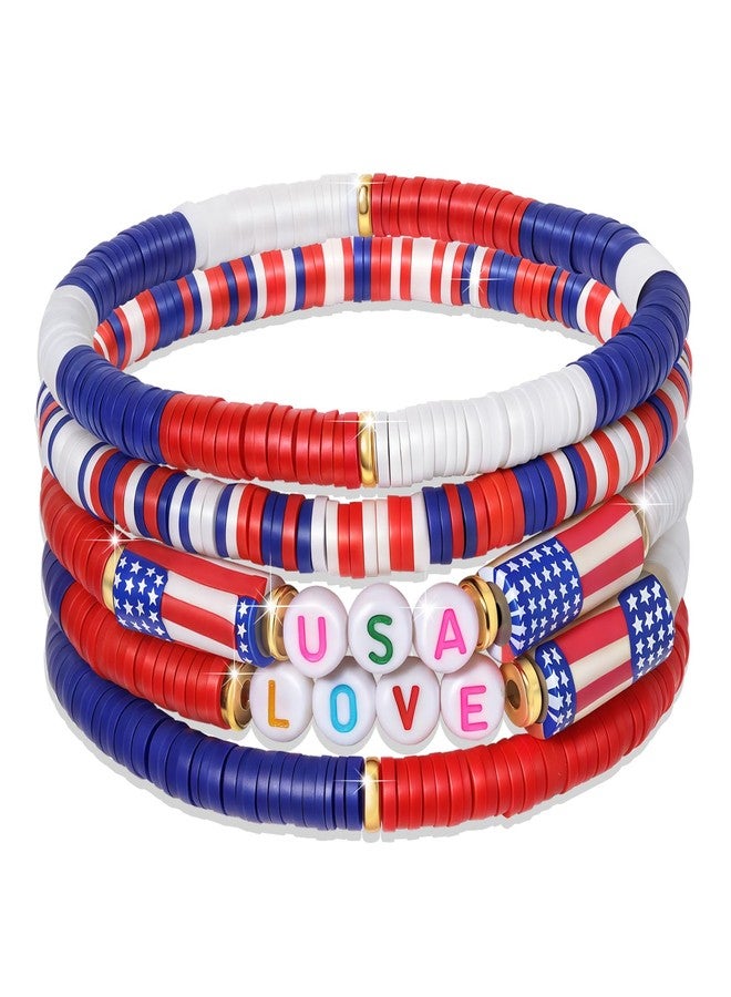 ecozran Patriotic USA Bracelets - Red White and Blue Handmade Jewelry, 4th of July Outfit, USA Patriotic Bracelets for Women Girls Boys Gifts （4th of july - 1） - Image 1