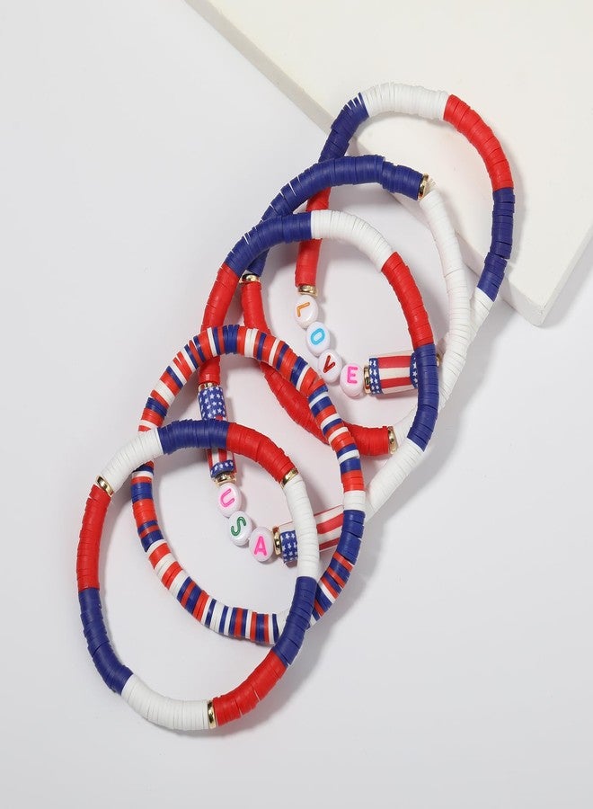 ecozran Patriotic USA Bracelets - Red White and Blue Handmade Jewelry, 4th of July Outfit, USA Patriotic Bracelets for Women Girls Boys Gifts （4th of july - 1） - Image 4