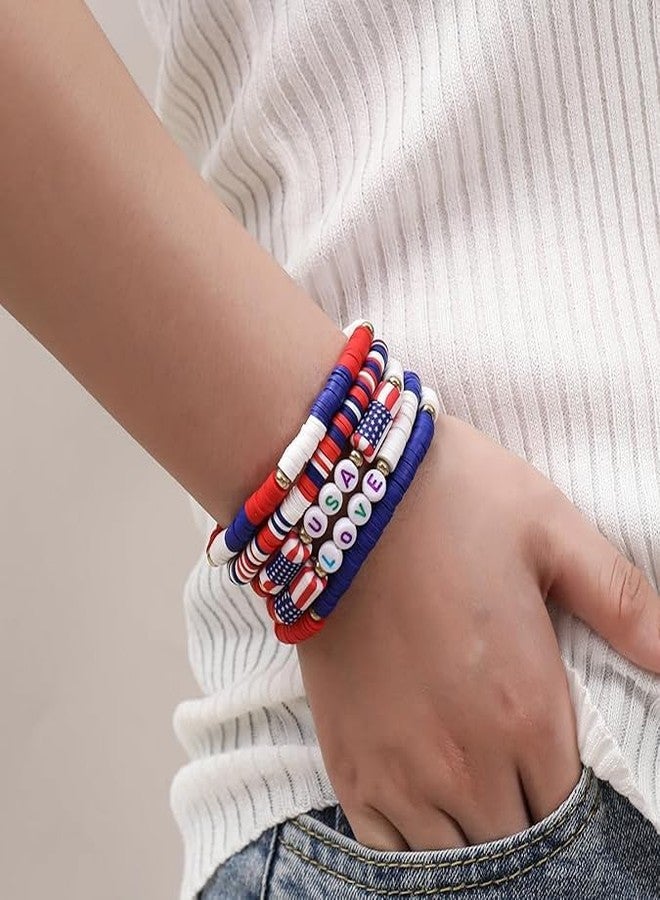 ecozran Patriotic USA Bracelets - Red White and Blue Handmade Jewelry, 4th of July Outfit, USA Patriotic Bracelets for Women Girls Boys Gifts （4th of july - 1） - Image 5