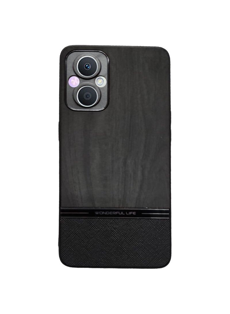 Elmo3ezz Shockproof Wood Grain Skin PU and TPU Shockproof Luxury Phone Case for Oppo A96 (Black)