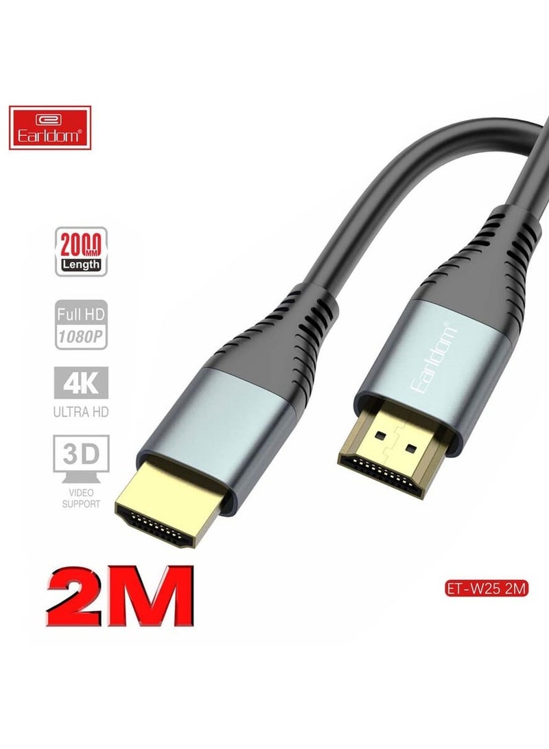 أيرلدوم كابل HDMI W25، طول 2000 مم - 1080 بكسل عالي الدقة، أجهزة الإخراج: الكمبيوتر الشخصي، الكمبيوتر المحمول، PS4، صندوق التلفزيون - شاشة عرض تلفزيون عالي الدقة، شاشة وجهاز عرض - Image 1