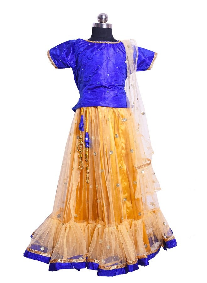 HIBA Golden color lehenga blue color choli with frill sequin golden duptta 18-24 Months old - Image 2