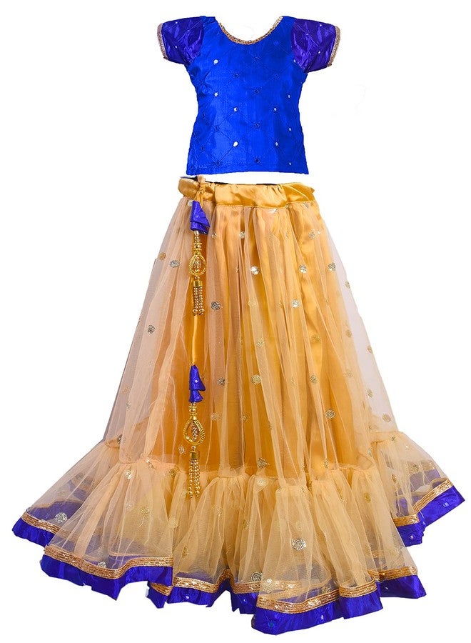 HIBA Golden color lehenga blue color choli with frill sequin golden duptta 18-24 Months old - Image 1