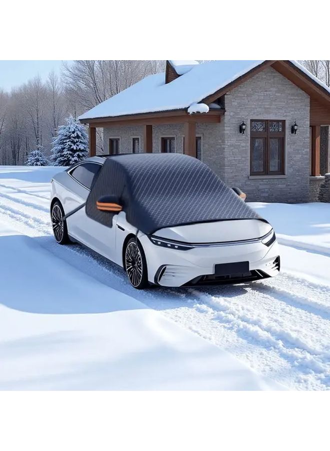 Heavy Duty Magnetic Car Snow Cover Thickened Half Windshield Front Window Protection Orange Reflective Strip Anti Frost Scratch Resistant Fit All Vehicles 259 1143 Inches - Image 1