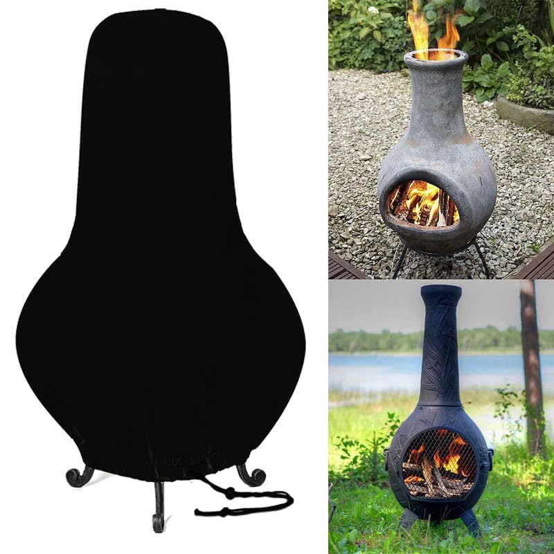 Groumh LARGE SIZE Outdoor Chimney Protective Cover Patio Furniture Covers Patio Chiminea Caps Protective Chiminea Covers Weather Resistant Fire Pit Heater Cover Black 59x31x12inch - Image 1