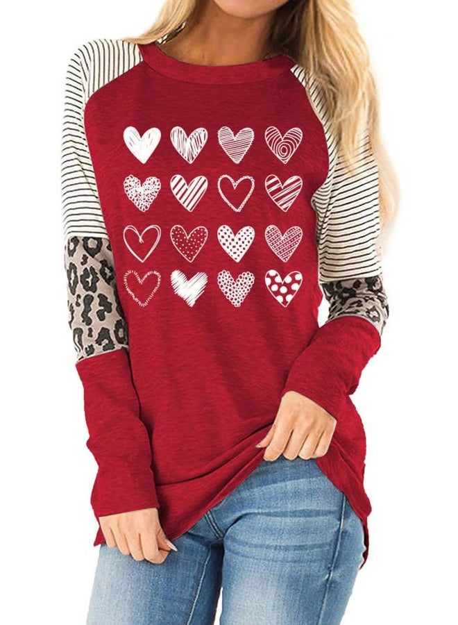 Womens Love Heart Raglans T-Shirts Casual Long Sleeve Valentine's Day Graphic Tees Tops(1012-Dark Red,XXL)