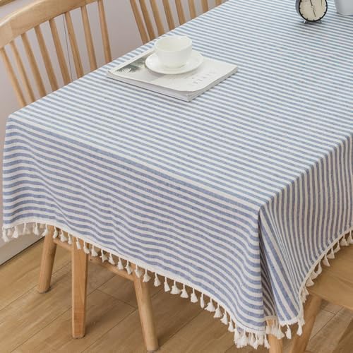 TruDelve Cloth Tablecloths Rectangular Blue and White Striped Boho Cotton Tablecloth Summer Outdoor Table Cloths Rectangle Blue70x55Rectangular