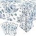Tiamon 3 Pcs Blue Floral Plastic Tablecloth 54 x 108 Inch Vintage Rectangle Table Cover Disposable Blue Flower Tablecloth Navy and White Table Decor for Spring Wedding Shower Tea Birthday Party - Image 3