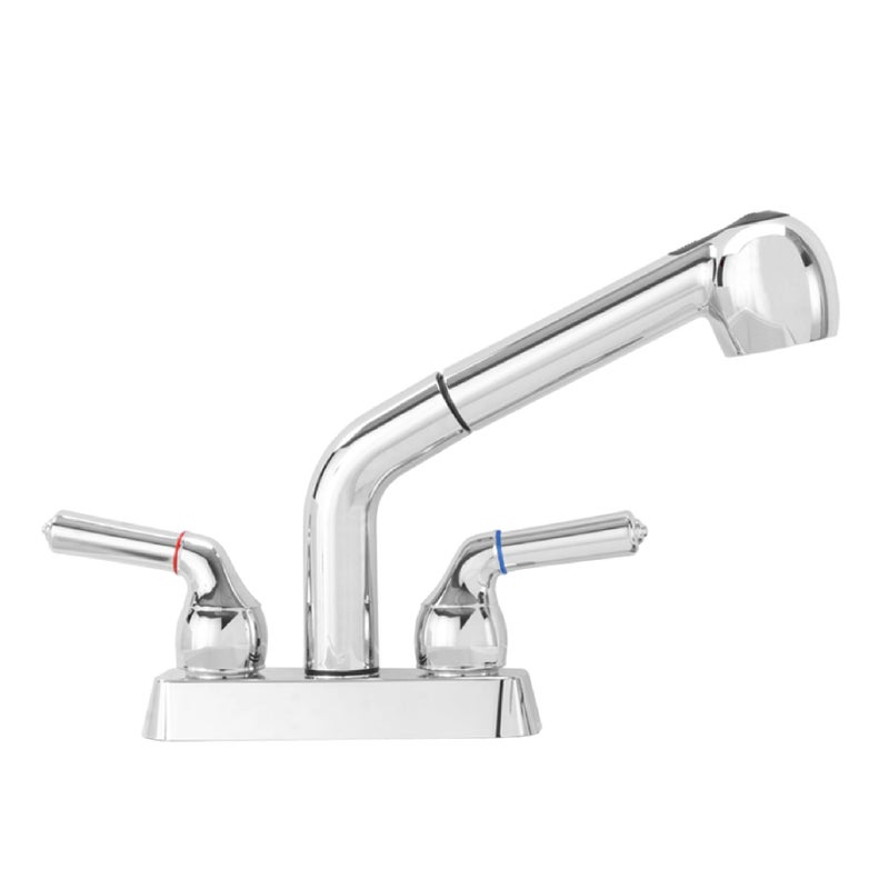 JS Jackson Supplies Dual Handle Pull Out Faucet Chrome Finish 4 Inch Center Set Universal Utility Sink or Laundry Tub ABS Plastic Faucet with Spray Setting
