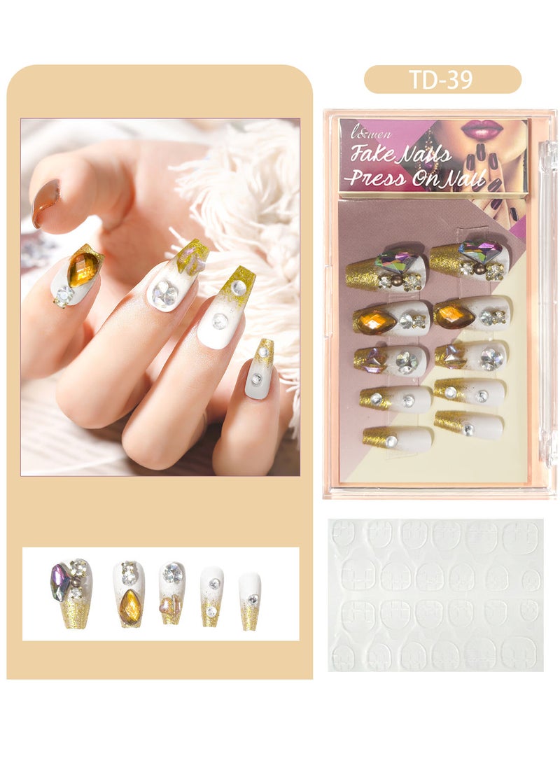 l&wen 24 Pcs Fake Nails Tip Set Long Lasting Stylish Chip-Free Short French Press on Nails Nail Art Design for Salons and DIY with 36Pcs Nail Adhesive Glue Tapes - Image 1