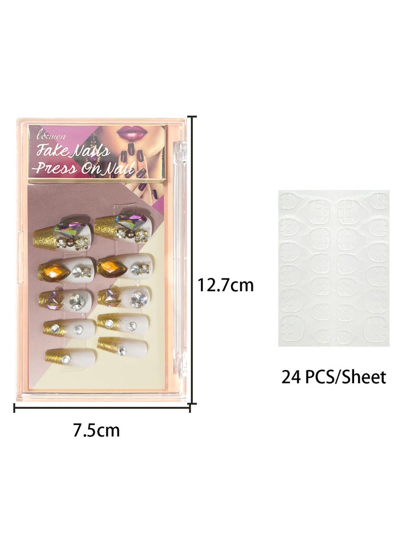 l&wen 24 Pcs Fake Nails Tip Set Long Lasting Stylish Chip-Free Short French Press on Nails Nail Art Design for Salons and DIY with 36Pcs Nail Adhesive Glue Tapes - Image 4