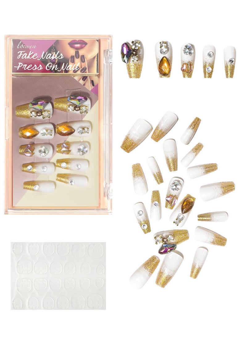 l&wen 24 Pcs Fake Nails Tip Set Long Lasting Stylish Chip-Free Short French Press on Nails Nail Art Design for Salons and DIY with 36Pcs Nail Adhesive Glue Tapes - Image 3