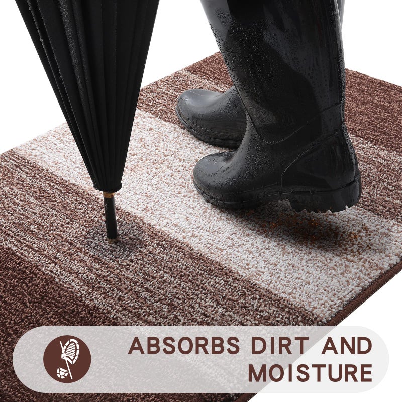 Kitinjoy Indoor Outdoor Door Mat, 32x20 Non-Slip Absorbent Dirt Trapper, Low-Profile Washable Inside Entrance Front Floor Mat, Sturdy Soft Entry Doormats for Entryway, Brown - Image 2