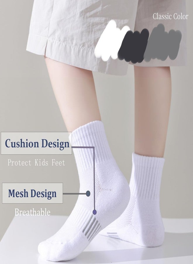 Marchare Kids Athletic Socks Half Cushioned Crew Socks Ankle Socks 5-7 Years Kids Cotton Sock White 6 Pairs - Image 2