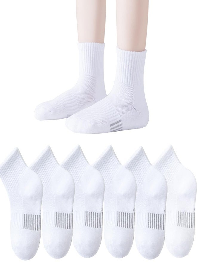 Marchare Kids Athletic Socks Half Cushioned Crew Socks Ankle Socks 5-7 Years Kids Cotton Sock White 6 Pairs - Image 1