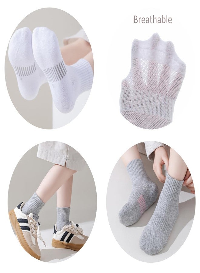 Marchare Kids Athletic Socks Half Cushioned Crew Socks Ankle Socks 5-7 Years Kids Cotton Sock White 6 Pairs - Image 4