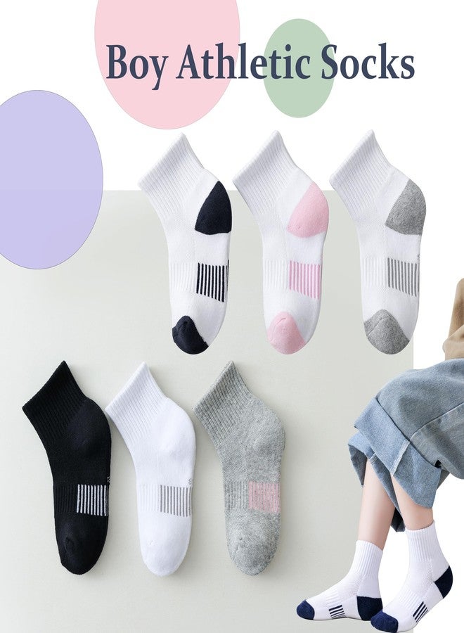 Marchare Kids Athletic Socks Half Cushioned Crew Socks Ankle Socks 5-7 Years Kids Cotton Sock White 6 Pairs - Image 3