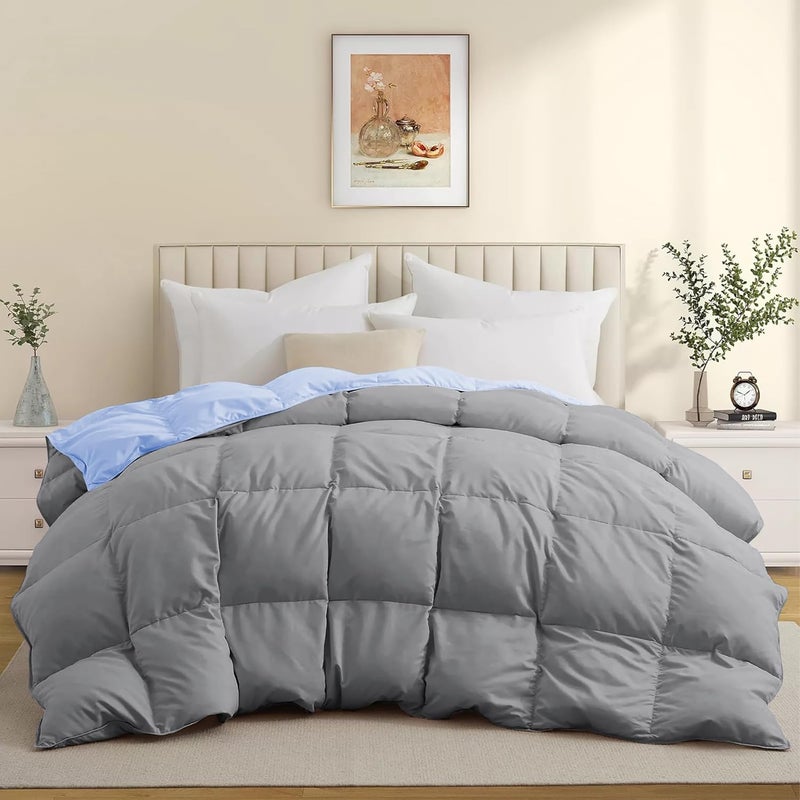 BEDDY FUSION Heavy Winter 600 GSM Comforter Double Bed Size 90X100 600 GSM Microfiber Super Soft Fluffy for Winter ComforterRajaiDuvetBlanket Double Bed Sky BlueSilver Grey Color - Image 2